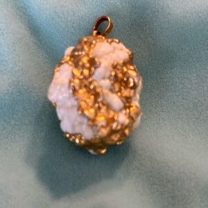 Gold and White Nugget Pendant and Gold chain